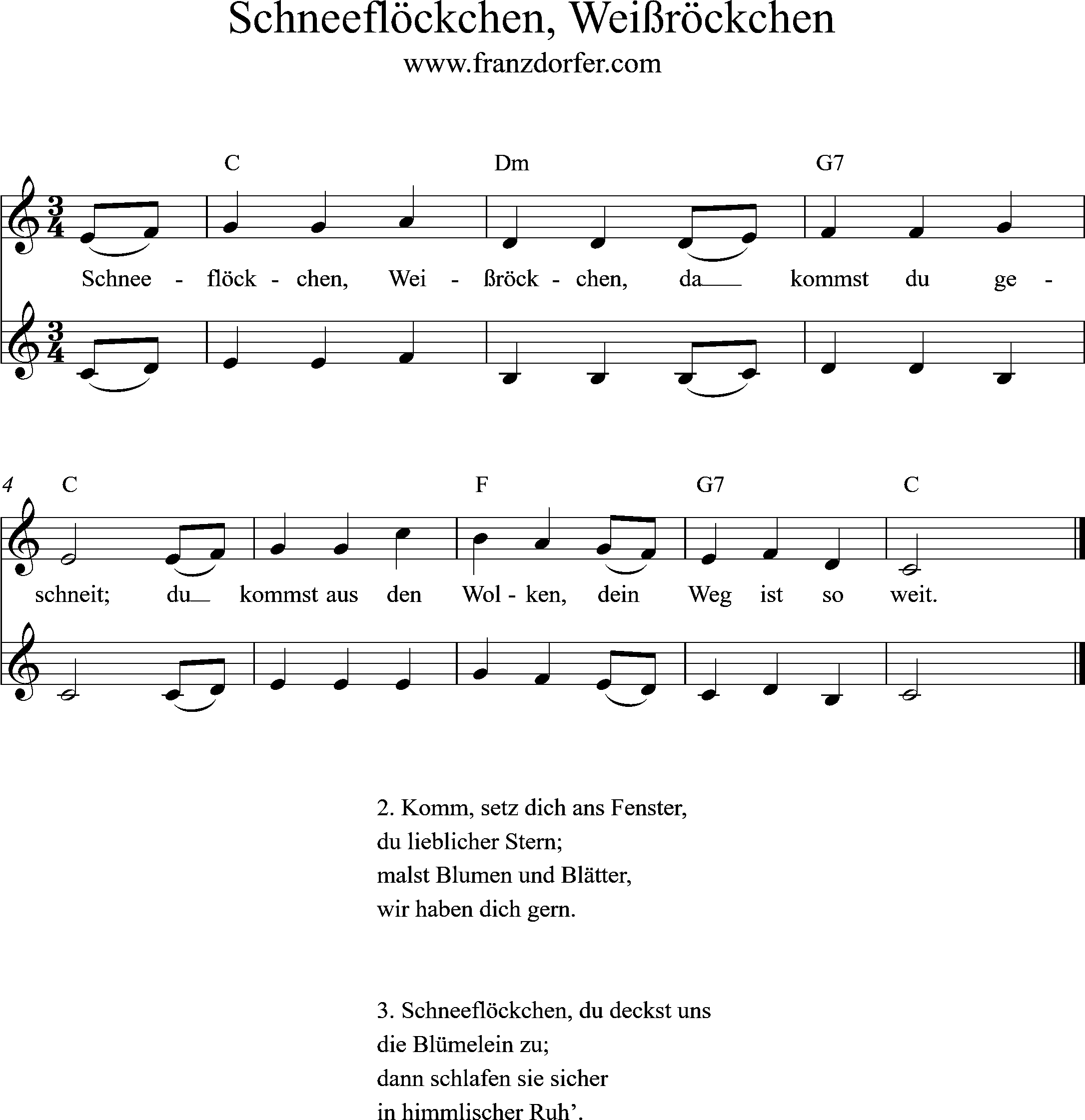 Noten Schneeflöckchen Weißröckchen 2stimmig